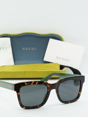 Gucci GG0001SN 003 Men Square Sunglasses - Havana / Green / Grey
